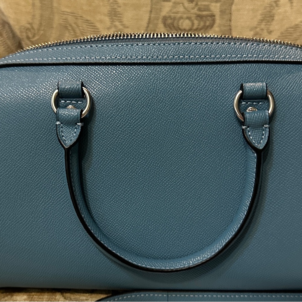 Coach Teal Blue Pebbled Leather Rowan Satchel with Detachable Strap - Picture 10 of 13